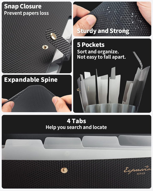 Sooez Expanding File Folder, Letter Size Accordion Organizer, 5 Pocket Folders for Documents - Cute Folder with Labels,