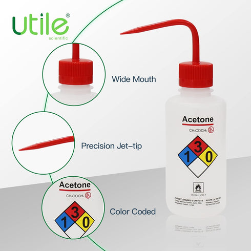 Utile 4pcs Vol. 17oz (500ml) Acetone Wash Bottles Narrow Mouth Safety Squeeze Bottle