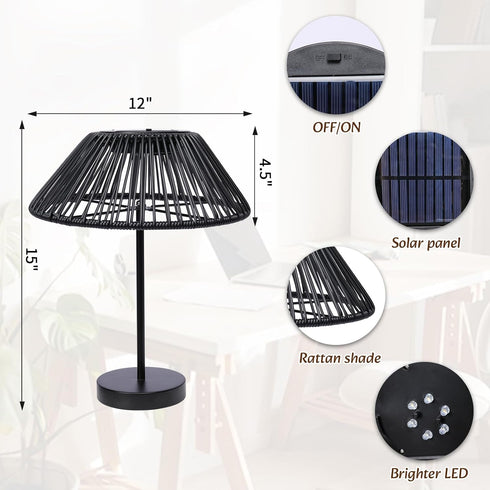 Solar Table Lamp Outdoor Solar Table Lamps Rattan Waterproof LED Lights Outdoor Lamps for Patio Garden Yard Bedroom