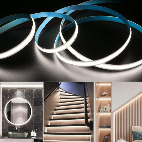 Smacen 4.92Ft 6000K Battery Powered COB Led Strip Lights, Battery Operated Cool White LED Strip Light, High Brightness