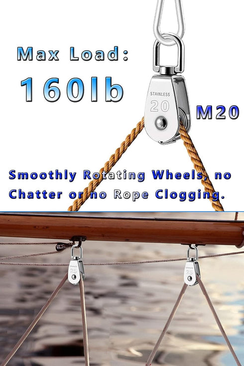 Can Swivel Rope Pulley Cable Pulley Block 304 Stainless Steel Small Heavy Duty M15 M20 M25 M50 for Gym Equipment
