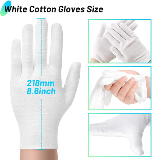 Paxcoo Cotton Gloves for Dry Hands - 20 Pairs Large White for Cosmetic Moisturizing and Inspection