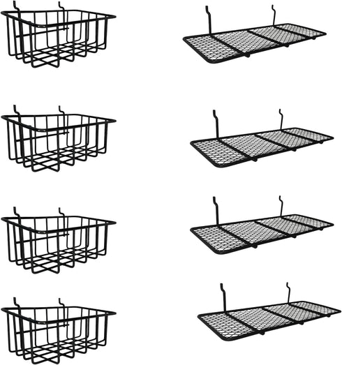 Black Pegboard Baskets and Container Holders, Wire Shelf Organizer Attachments for Tools and Workbench Storage