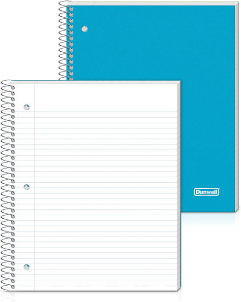 Dunwell 1 Subject Spiral Notebook 8.5 x 11 – Blue Plastic Cover College Ruled Notebook, 100 Sheets, One Subject Notebook with Perforated Paper, 2 Inner Pockets, Spiral Notebook for School Note Taking