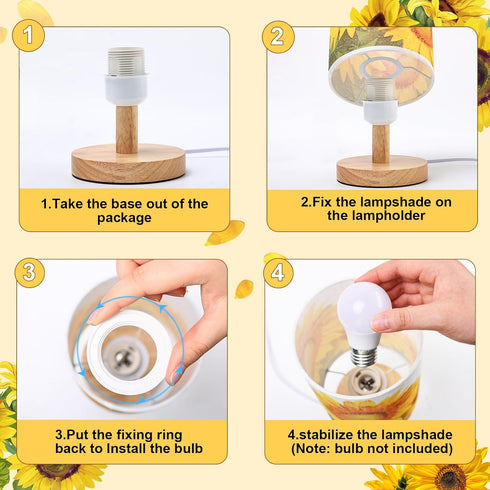 Lamp,3 Sunflowers Flower Table Lamp,Birthday Gifts for Women Mom, US Plug Linen Bedside Colors Temperatures Small Night