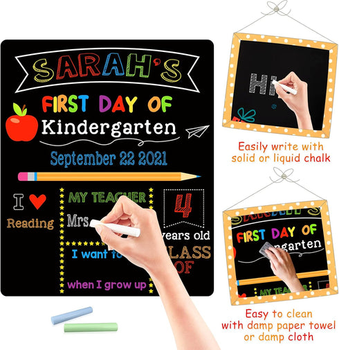 Double Sided First & Last Day of School Chalkboard, 10 x 12 Inch Reusable Wooden Sign for Kids/Girls/Boys, Photo Props