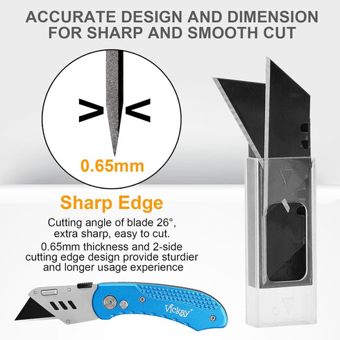 60 Pack SK2 Vickay Utility Knife Blades, Steel Heavy Duty Box Cutter Replacement Blades with Plastic Case, Standard