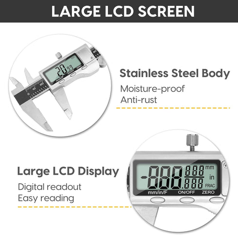 Digital Caliper Measuring Tool, 6 Inch with Large LCD Screen for Easy Switching Between Inch, Millimeter, and Fraction