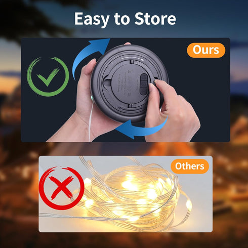 KEIWRLIGHT 32.8FT, 2 1 14 30s IP44 4000mAh Camping String Lights in Outdoor Camping Lantern with Lighting Modes