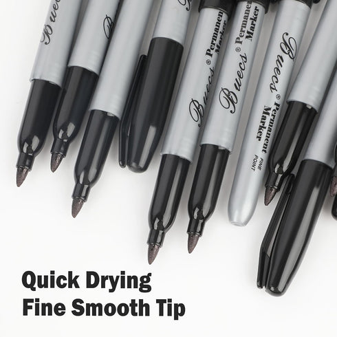 Buecs 200 Count Permanent Markers, Black Permanent Markers, Fine Point, Waterproof & Smear Proof Markers, Quick Drying