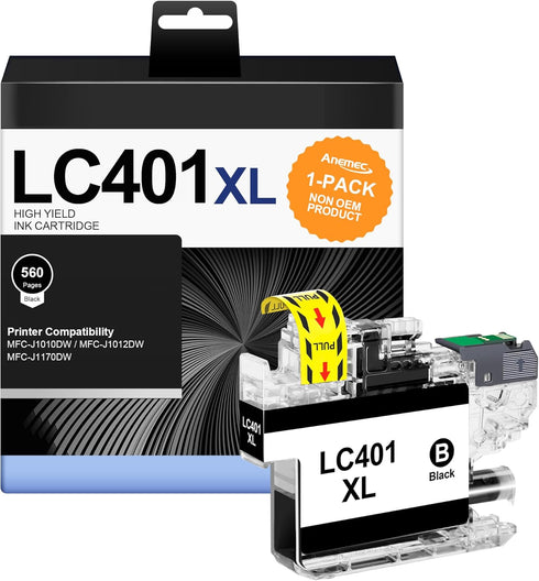 LC401 XL Black Ink Cartridges, High Yield Replacement for Brother LC 401 XL 401XL Printers