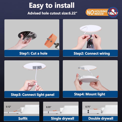 6 Inch 16W Dimmable 2700K-6000K 1350LM Box,16 23 1 Pack LED Recessed Light RGBCW Recessed Ceiling Lights by Alexa