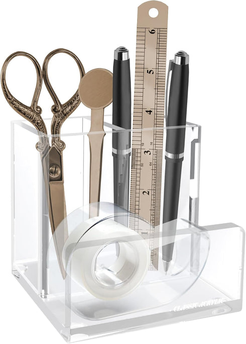 Pen Organizer for Desk, Modern Desk Accessory with Removable Divider, Chic Acrylic Storage Stand for Home/Work