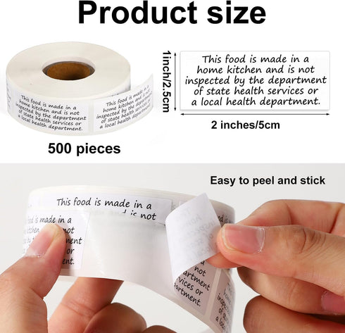 Goktvai 500pcs 2x1in Packaging Cottage Food Law Labels Stickers, Square Thermal Printed Adhesive Baked Bread Jam Jar