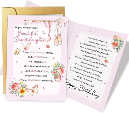 Supoeguk Lovely Birthday Card for Granddaughter, Sweet Granddaughter Birthday Cards Gifts, Happy Bday