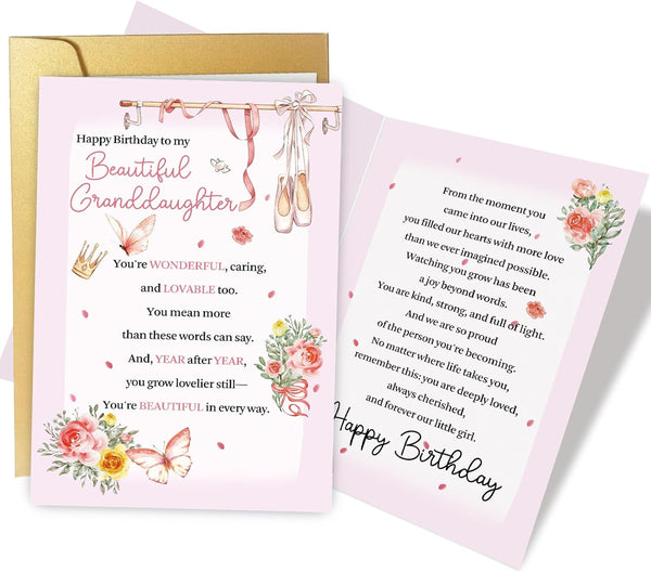 Supoeguk Lovely Birthday Card for Granddaughter, Sweet Granddaughter Birthday Cards Gifts, Happy Bday