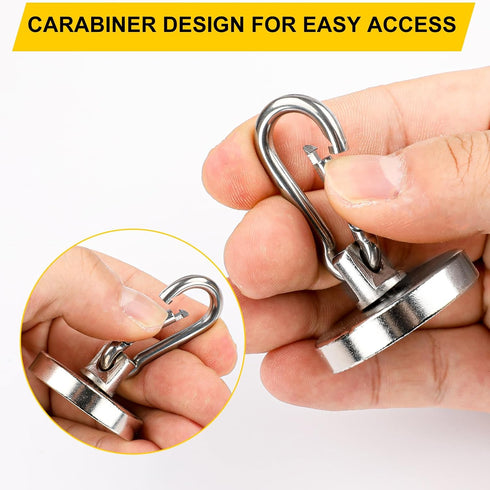 DIYMAG Magnetic Hooks, 150LBS Heavy Duty Neodymium Magnet Hooks with Swivel Carabiner, Pack of 4
