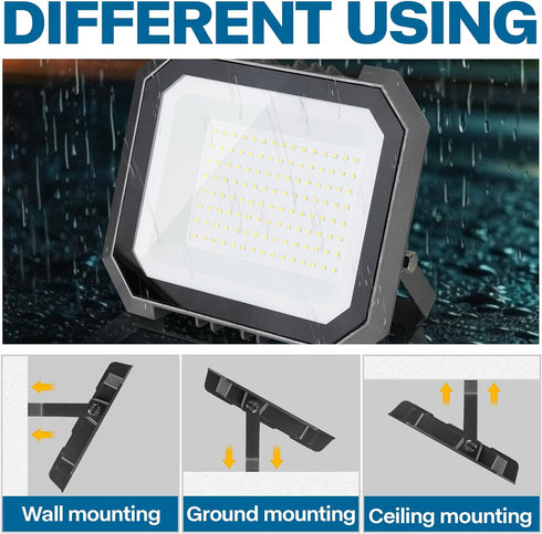 1 Pack 100W 10000LM 5.9FT IP65 6000K Leddictive LED Flood Lights Outdoor, Super Bright Floodlight Outside Work Light