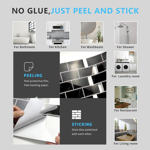 10-Sheet Sticker,12"x12" URCOLOR Back Splashes for Kitchen Peel and Stick Tile Self Adhesive Subway Wall Tiles Stick on