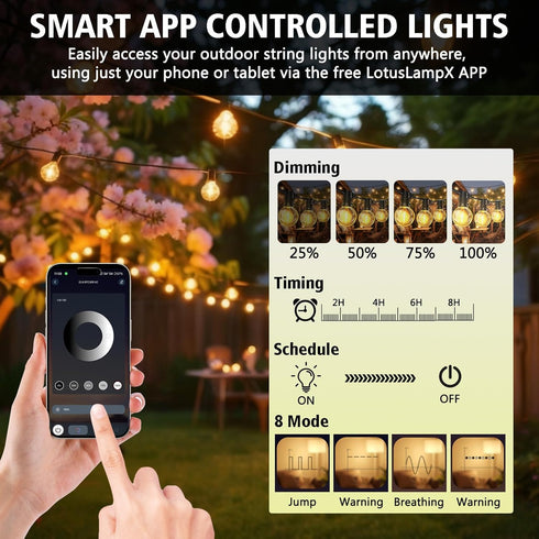 50FT G40 Dimmable 22 Bulbs, Smart Outdoor String Lights with APP Control, Patio String lights Outdoor with Shatterproof