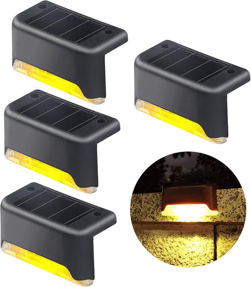 4 Pack Solar Deck Lights - Warm White LED Outdoor Step, Fence, Patio, Pathway Lights, Waterproof