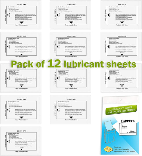 Paper Shredder Sharpening & Lubricant Sheets, 12 Pack for Cleaning Shredders