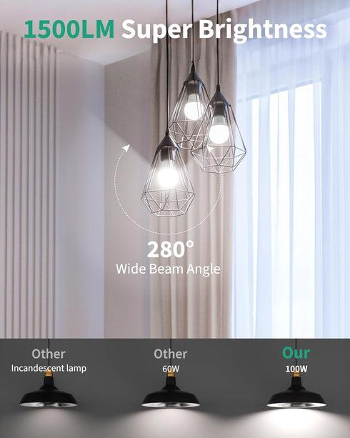 6 Pack Bulbs 100 A19 15W 5000K 1500 E26 Bulb Non-Dimmable LED Light Watt Equivalent, Daylight, Super Bright White Light