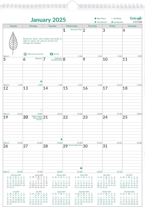 Brownline EcoLogix Monthly Wall Calendar 2024, 17-inch Height for Office & School Supplies
