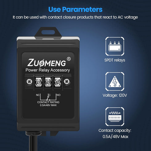 Zuomeng 120V Power Relay Accessory for Expanding Switched Outlet Capacity, Detects AC, SPDT Relay Trigger, Ideal