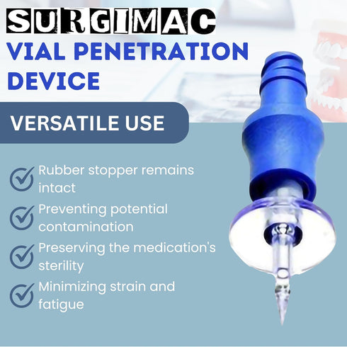 Pack 10 SurgiMac Vial Spike Clave Latex Free Secure Vial Penetration Device Needleless Ergonomic Grip Vial Adapter