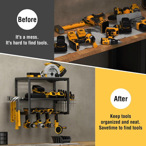 YYR Heavy Duty Power Tool Organizer Wall Mount - Cordless Drill Hanger Storage Rack with Charging Station Shelf