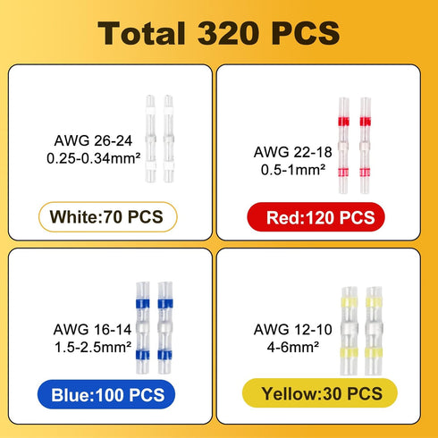 320PCS Wiring(26-10 Solder Stick Wire Connectors, Solder Seal Wire Connectors Solderstick Waterproof Solder Wire