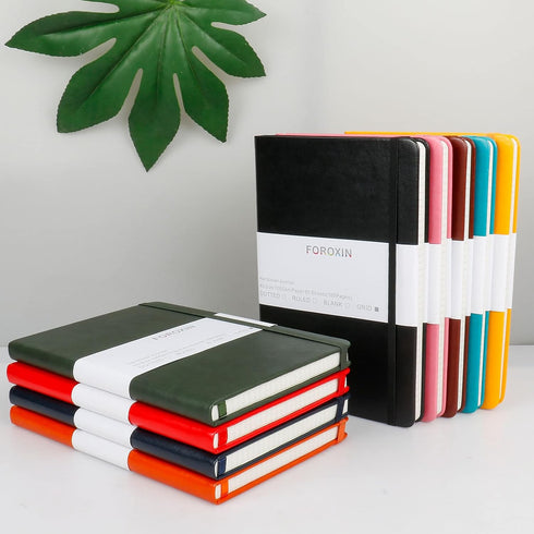 Grid Journal Bullet Notebook - Dark Green Leather Cover, 8.3 x 5.7 Inch, 160 Pages, 100gsm Paper, Hardcover with Inner