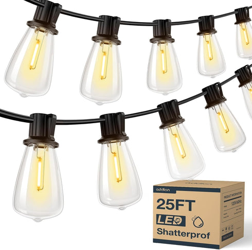 addlon 25FT LED Outdoor String Lights Waterproof Patio Lights with 9 Shatterproof