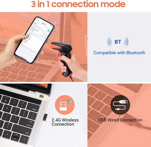 Tera Pro Wireless 2D QR Barcode Scanner, 3 in 1 Bluetooth & USB Wired Connection, Model HW0002-O