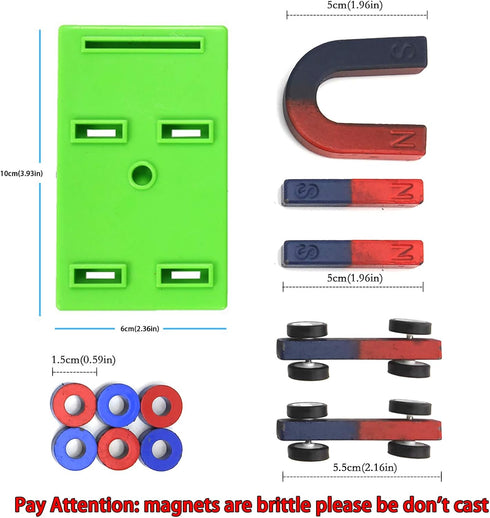 EUDAX Labs Junior Science Magnet Set for Education Science Experiment Tools Including Bar/Ring/Horseshoe/Compass Magnets