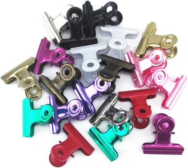yueton 20pcs Mixed Color Metal Bulldog Clips, Utility Paper Clips, Hinge Clips for Home and Office Use