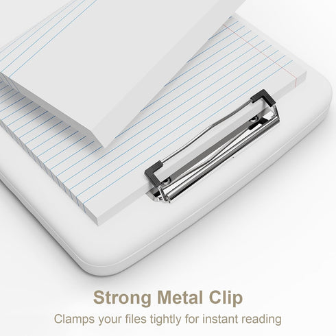Clipboard with Storage, 8.5x11" Heavy Duty Plastic Clipboards with Pen Holder and A4 Legal Paper Folder, White