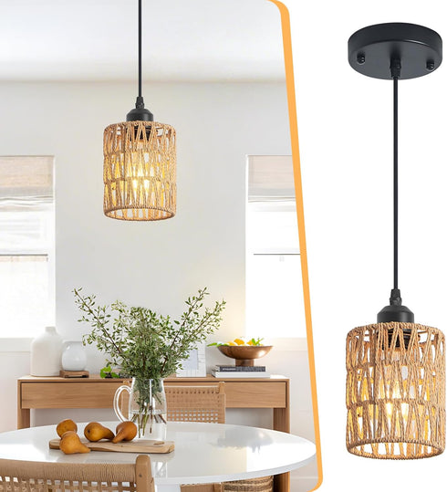 Rattan Chandelier Pendant Lights Kitchen Island,Farmhouse Boho Chandeliers Adjustable Height Hanging lamp