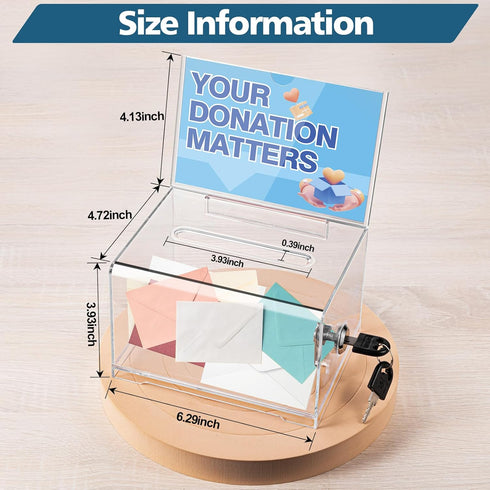 Polmart Clear Donation Box with Lock, Secure Ballot Box, Removable Sign Holder, 2 Keys