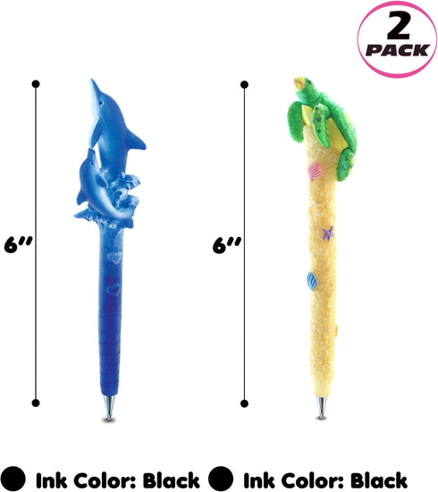 Planet Pens Bundle of Dolphin & Sea Turtle Novelty Pens - Unique Kids & Adults Office Supplies Ballpoint Pens Colorful Sea Life Writing Pens Instrument For School & Office - 2 Pack by Puzzled