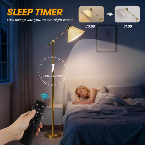 Dimmable Remote Floor Lamp for Living Room and Bedroom - Modern Tall Standing Lamps with Led Blub and Light - Gold Arc
