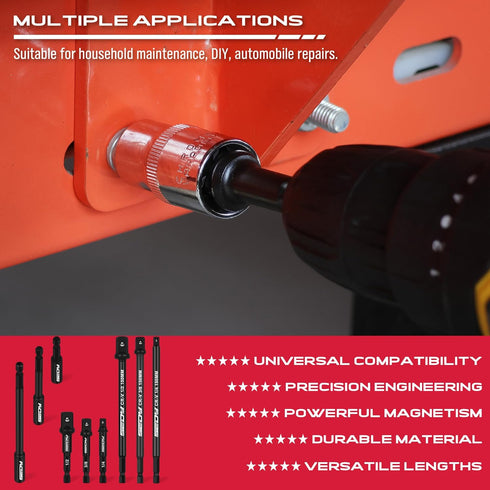 9-Piece Impact Socket Adapter Set, 1/4" 3/8" 1/2" Driver Socket Adapter, Magnetic Screwdriver Bit Holder