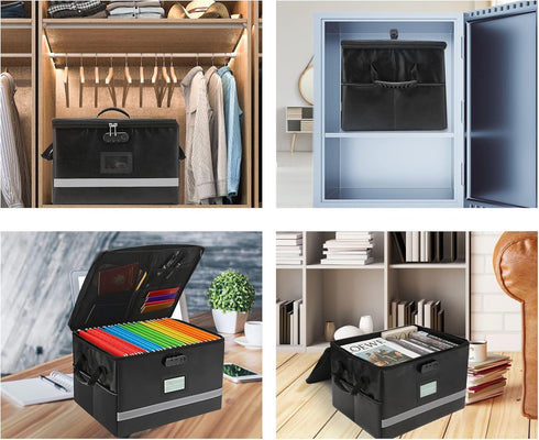 File Organizer, Fireproof Document Box with Lids and Lock, Portable Folder Organizer with Handle