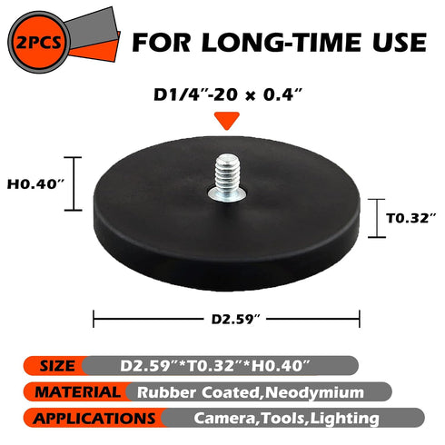 60lb D1/4-20 2Pack ULIBERMAGNET Magnetic Tripod Head Base with Male Thread , Soft Rubber, Magnetic Mounting for Action
