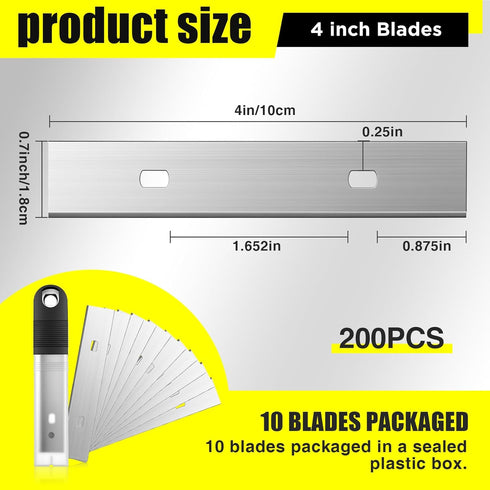 200 4" Hicarer Pcs Floor Scrapers Blade Replacements, Angled Demolition Scraper Blades Replacement Carbon Steel