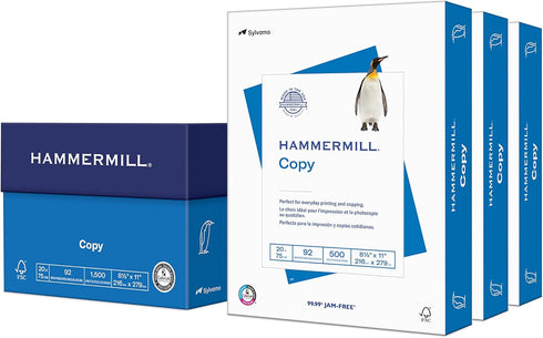 Hammermill Printer Paper, 20 Lb Copy Paper, 8.5 x 11 - 3 Ream (1,500 Sheets), 92 Bright, Made in the USA