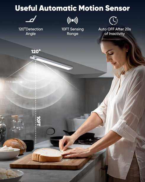 10 Inch 2200mAh Closet 6500K Dimmable Counter 3 Packs Under Cabinet Lighting, LED Battery Operated Rechargeable Motion