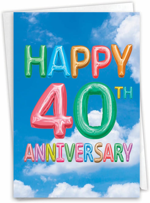 The Best Card Company 40th Anniversary Congratulations Card w/Envelope for Men, Women (Not Actual Balloons, 3D)