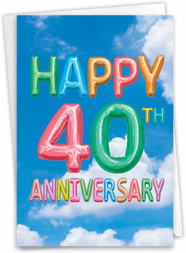 The Best Card Company 40th Anniversary Congratulations Card w/Envelope for Men, Women (Not Actual Balloons, 3D)